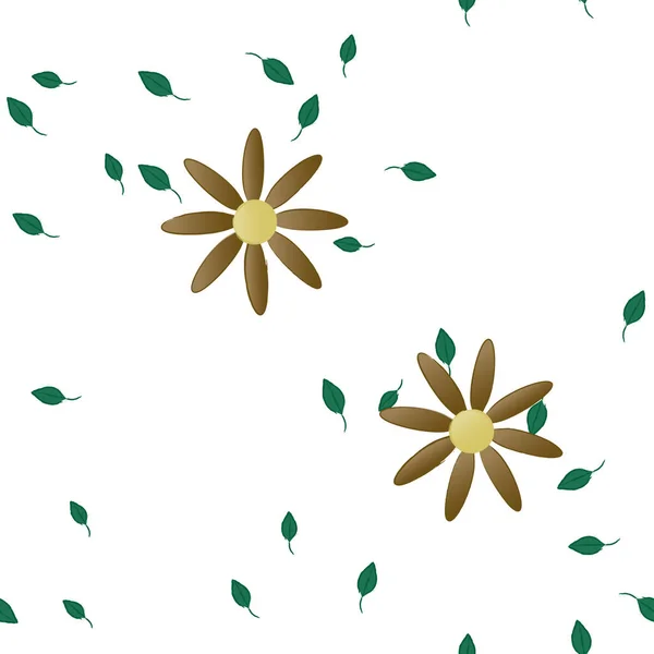 Modèle Vectoriel Avec Des Fleurs Colorées Simples Des Feuilles Vertes — Image vectorielle