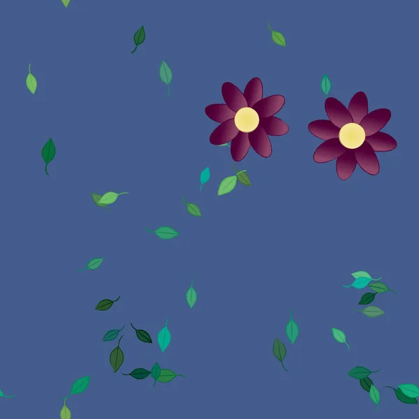 Mooie Compositie Met Eenvoudige Gekleurde Bloemen Groene Bladeren Achtergrond Vector — Stockvector