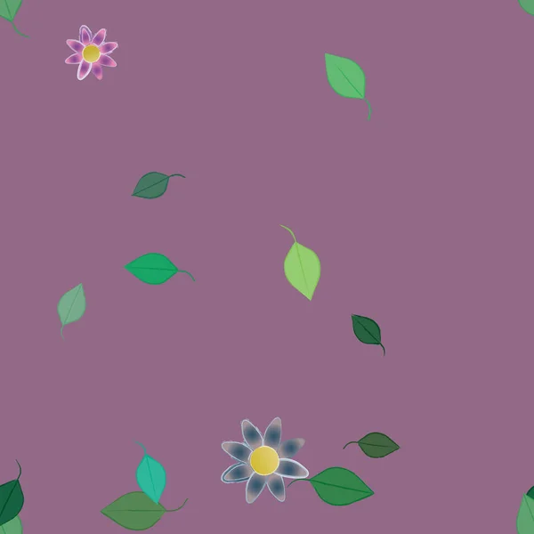 Modèle Vectoriel Avec Des Fleurs Colorées Simples Des Feuilles Vertes — Image vectorielle