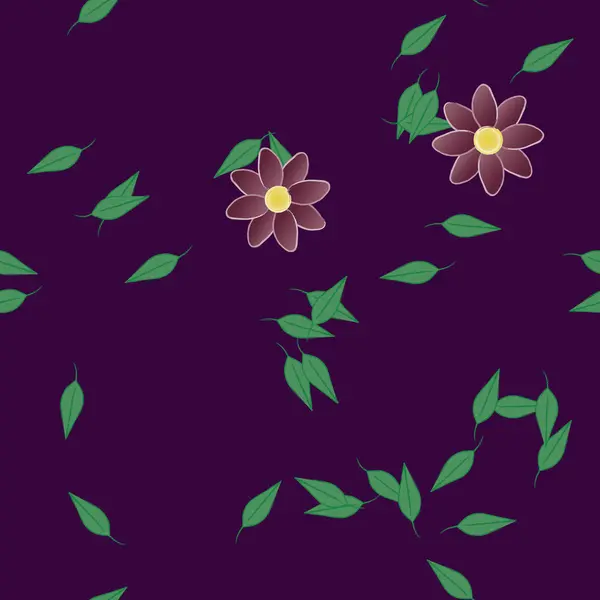 Composición Diseño Con Flores Simples Hojas Verdes Ilustración Vectorial — Archivo Imágenes Vectoriales