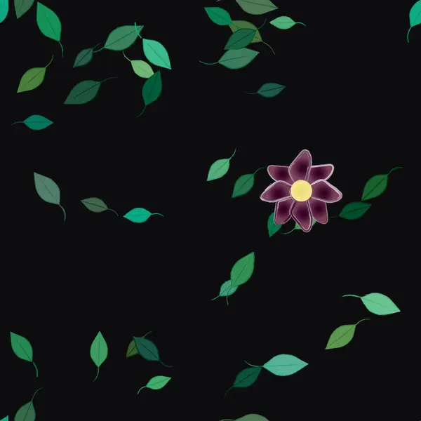 Fleurs Simples Avec Des Feuilles Vertes Composition Libre Illustration Vectorielle — Image vectorielle