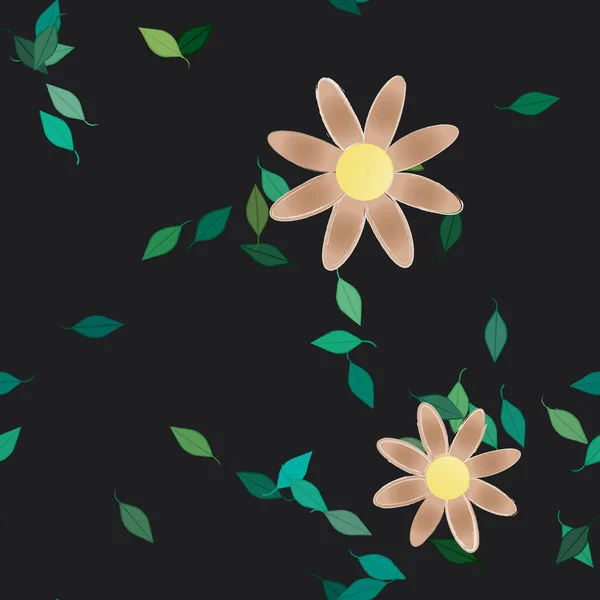 Composição Design Com Flores Simples Folhas Verdes Ilustração Vetorial —  Vetores de Stock