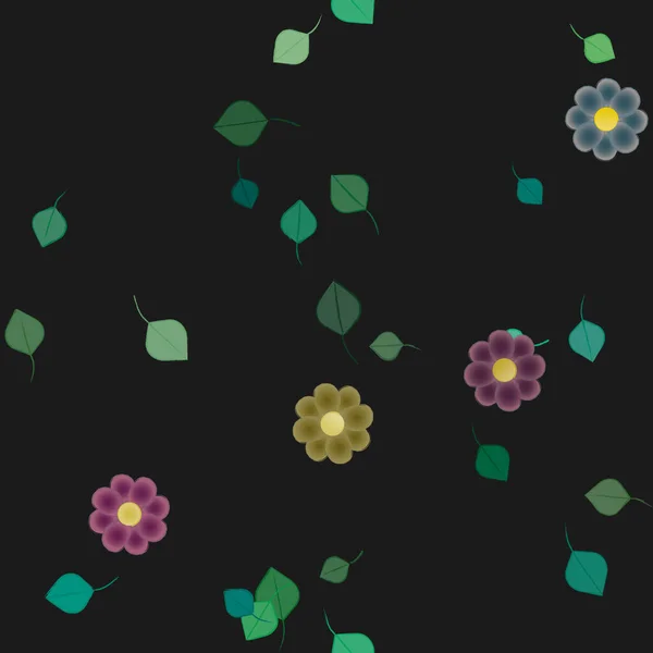 Modèle Vectoriel Avec Des Fleurs Colorées Simples Des Feuilles Vertes — Image vectorielle