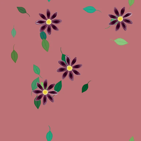 Modèle Vectoriel Avec Des Fleurs Colorées Simples Des Feuilles Vertes — Image vectorielle