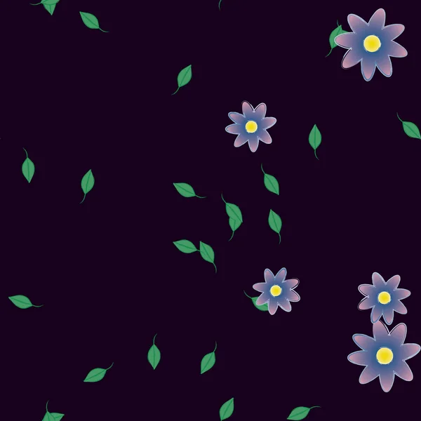 Modèle Vectoriel Avec Des Fleurs Colorées Simples Des Feuilles Vertes — Image vectorielle