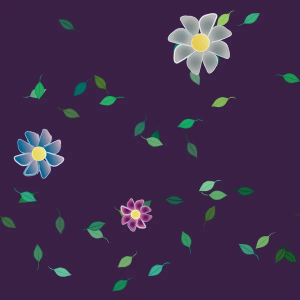 Composición Libre Con Flores Colores Simples Hojas Verdes Para Papel — Vector de stock