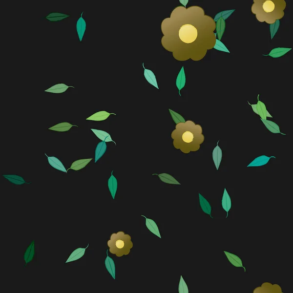 Flores Con Hojas Verdes Composición Libre Ilustración Vectorial — Vector de stock