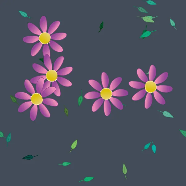 Hermosa Composición Con Flores Colores Simples Hojas Verdes Fondo Ilustración — Vector de stock