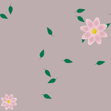 Basit çiçek ve yeşil yapraklı tasarım kompozisyonu, vektör illüstrasyonu