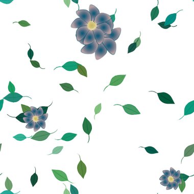 arkaplanda renkli çiçekler ve yeşil yapraklar, vektör illüstrasyonu