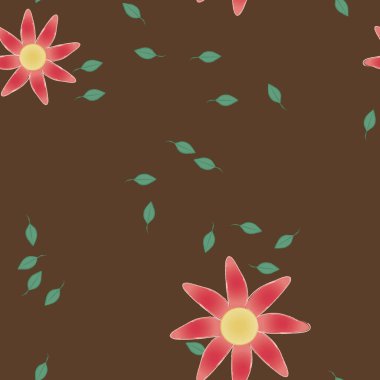 arkaplanda renkli çiçekler ve yeşil yapraklar, vektör illüstrasyonu