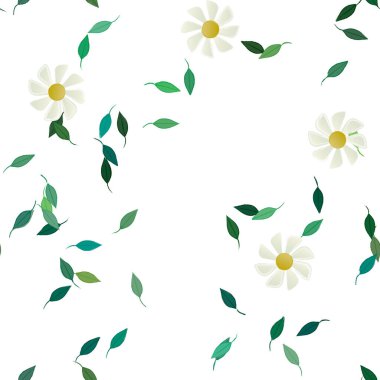 Serbest kompozisyonda yeşil yapraklı çiçekler, vektör illüstrasyonu