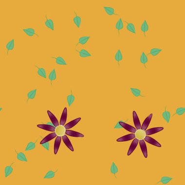 arkaplanda renkli çiçekler ve yeşil yapraklar, vektör illüstrasyonu