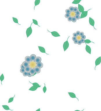 Basit renkli çiçekler ve yeşil yapraklı vektör şablonu