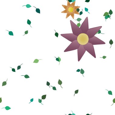 Basit çiçek ve yeşil yapraklı tasarım kompozisyonu, vektör illüstrasyonu