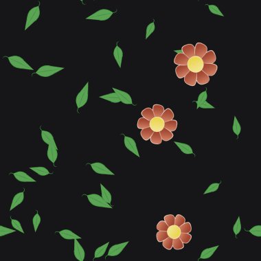 arkaplanda renkli çiçekler ve yeşil yapraklar, vektör illüstrasyonu