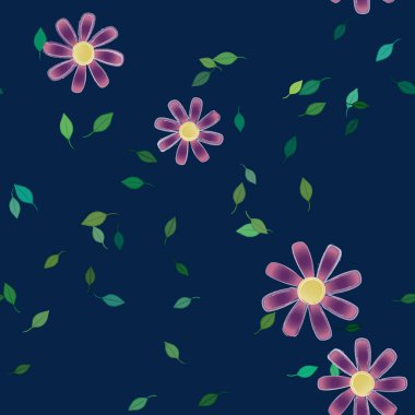 Serbest kompozisyonda yeşil yapraklı çiçekler, vektör illüstrasyonu