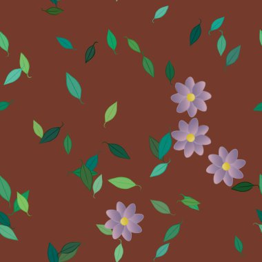 Basit çiçek ve yeşil yapraklı tasarım kompozisyonu, vektör illüstrasyonu