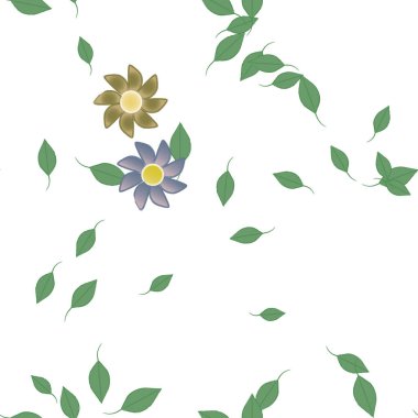 Basit çiçek ve yeşil yapraklı tasarım kompozisyonu, vektör illüstrasyonu