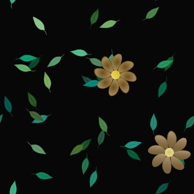 Basit çiçek ve yeşil yapraklı tasarım kompozisyonu, vektör illüstrasyonu