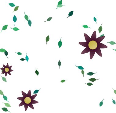 arkaplanda renkli çiçekler ve yeşil yapraklar, vektör illüstrasyonu