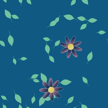 arkaplanda renkli çiçekler ve yeşil yapraklar, vektör illüstrasyonu