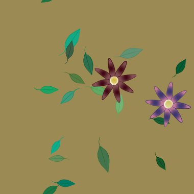 Basit renkli çiçekler ve yeşil yapraklı vektör şablonu