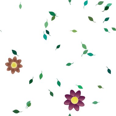 Basit renkli çiçekler ve yeşil yapraklı vektör şablonu