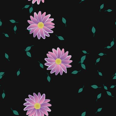 Serbest kompozisyonda yeşil yapraklı çiçekler, vektör illüstrasyonu