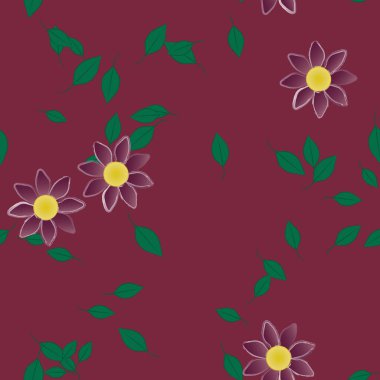 Serbest kompozisyonda yeşil yapraklı çiçekler, vektör illüstrasyonu