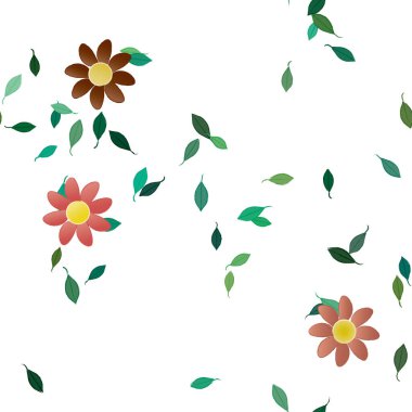 Basit çiçek ve yeşil yapraklı tasarım kompozisyonu, vektör illüstrasyonu