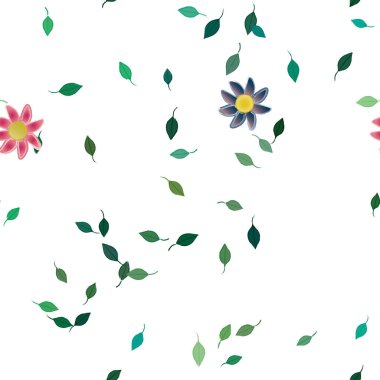 arkaplanda renkli çiçekler ve yeşil yapraklar, vektör illüstrasyonu
