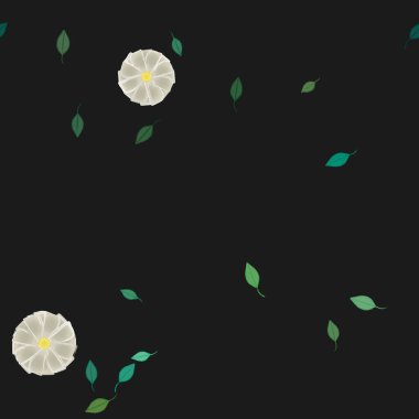 Basit renkli çiçekleri ve arka planda yeşil yaprakları olan güzel kompozisyon, vektör illüstrasyonu