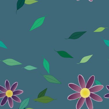 Basit renkli çiçekler ve yeşil yapraklı vektör şablonu