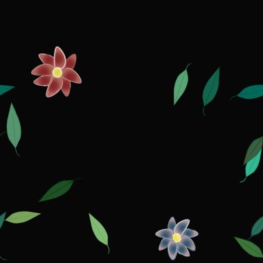 Basit çiçek ve yeşil yapraklı tasarım kompozisyonu, vektör illüstrasyonu