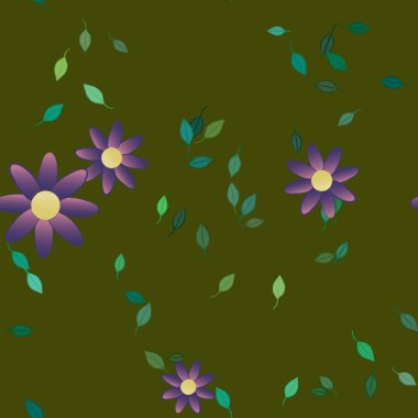 Basit renkli çiçekler ve yeşil yapraklı vektör şablonu