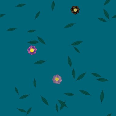 Basit çiçek ve yeşil yapraklı tasarım kompozisyonu, vektör illüstrasyonu