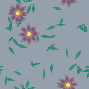 arkaplanda renkli çiçekler ve yeşil yapraklar, vektör illüstrasyonu