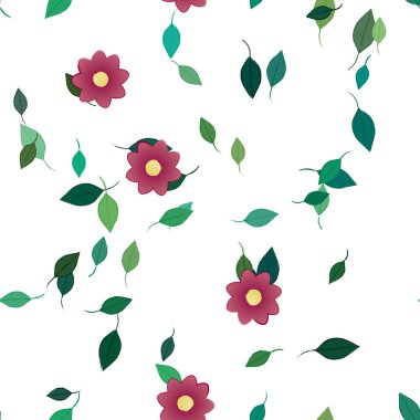 Basit renkli çiçekler ve yeşil yapraklı vektör şablonu