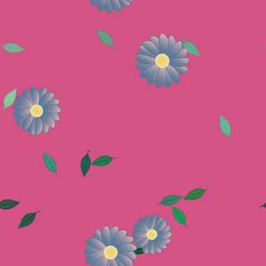 Serbest kompozisyonda yeşil yapraklı basit çiçekler, vektör illüstrasyonu