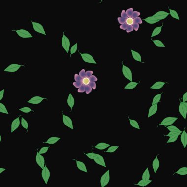 Basit renkli çiçekler ve yeşil yapraklı vektör şablonu