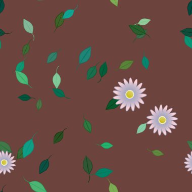 Basit renkli çiçekler ve yeşil yapraklı vektör şablonu