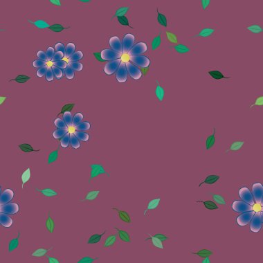 Basit renkli çiçekler ve yeşil yapraklı vektör şablonu