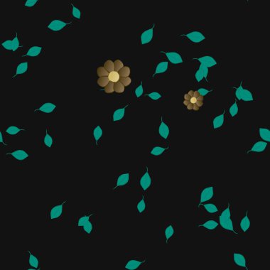 Basit renkli çiçekler ve yeşil yapraklı vektör şablonu