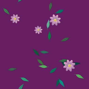 Basit çiçek ve yeşil yapraklı tasarım kompozisyonu, vektör illüstrasyonu