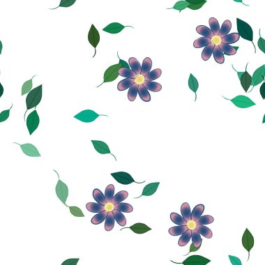 Basit renkli çiçekler ve yeşil yapraklı vektör şablonu