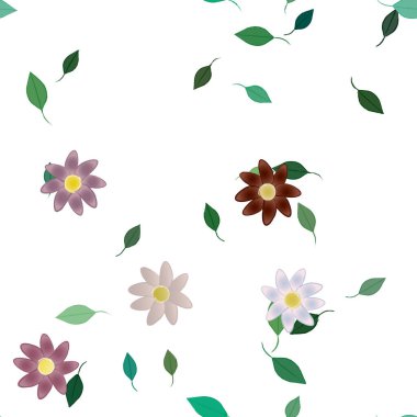 Basit renkli çiçekler ve yeşil yapraklı vektör şablonu
