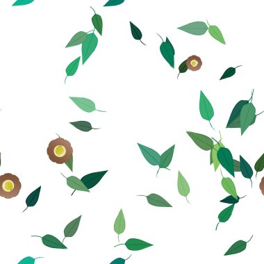 Basit çiçek ve yeşil yapraklı tasarım kompozisyonu, vektör illüstrasyonu