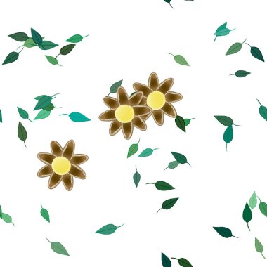 Basit renkli çiçekler ve yeşil yapraklı vektör şablonu