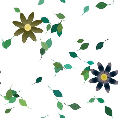 arkaplanda renkli çiçekler ve yeşil yapraklar, vektör illüstrasyonu